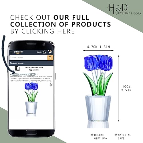 Miniatura 4 de H&D HYALINE & DORA Handcraft - Figuras de flores de tulipanes de cristal, flores de cristal azul, regalo para el día de la madre