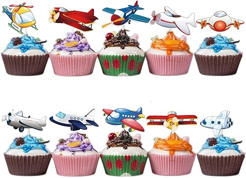 Miniatura 5 de 50 decoraciones de fiesta de avión, pancarta de feliz cumpleaños, globos de nube de avión, decoración para tartas, aviones planeadores para niños,