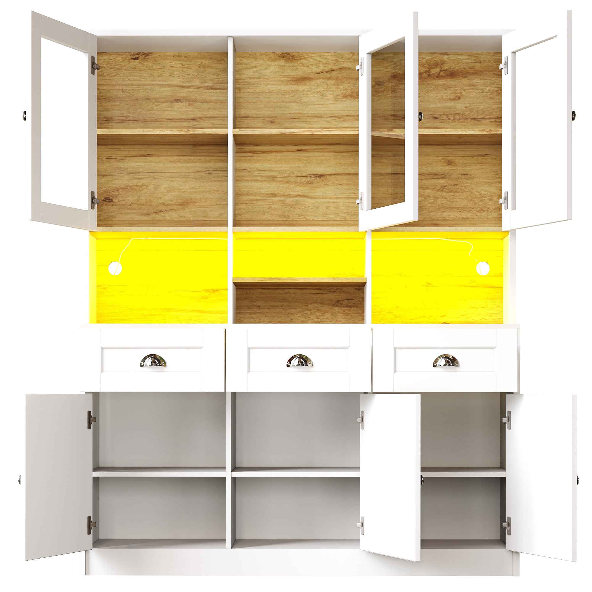 Lcoho Armadio da cucina (140 × 40 × 175 cm), armadio alto a buffet con ripiani regolabili, credenza con illuminazione a LED, colori luce variabili (bianco)
