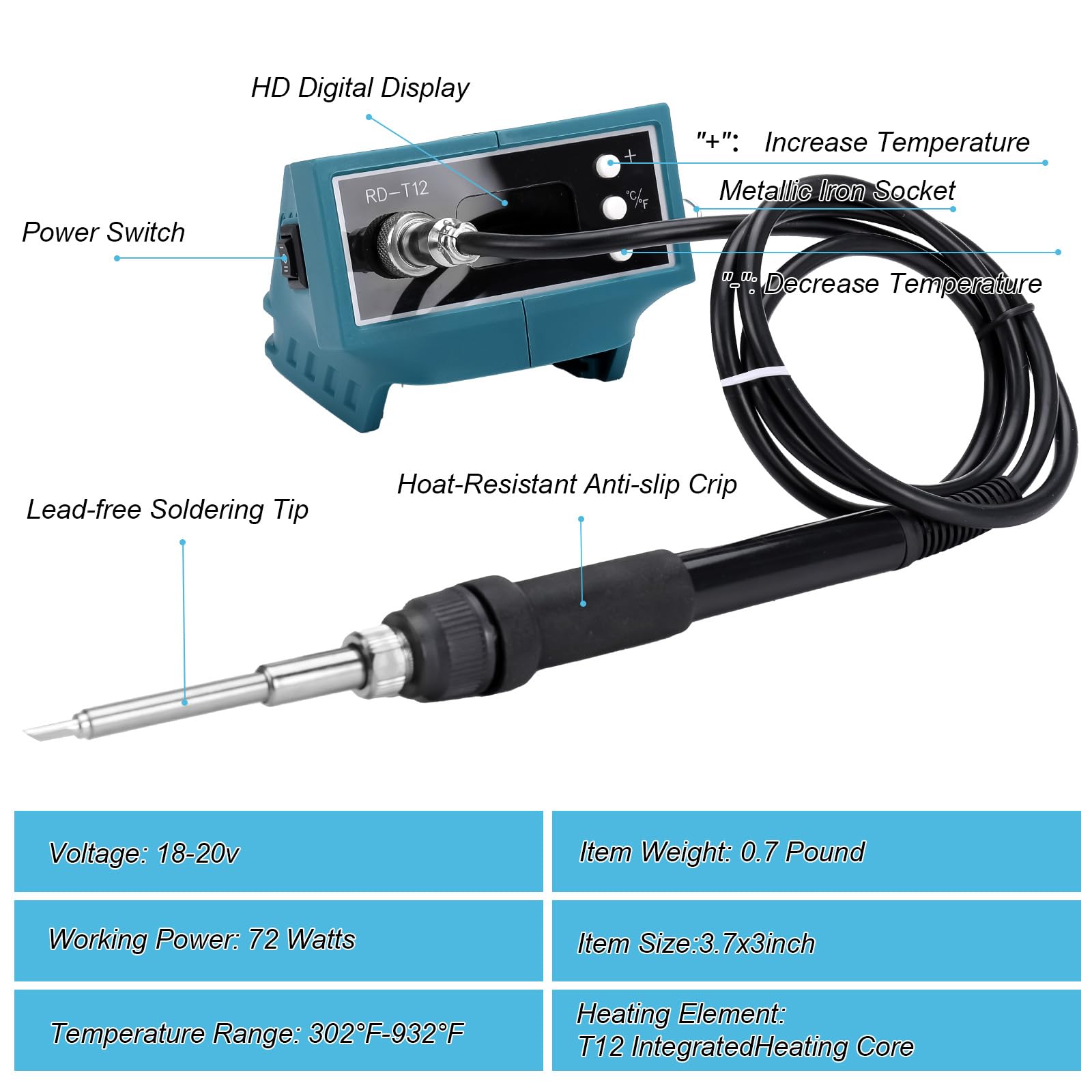 TIHOOK Kit De Fer à Souder Numérique 72 W Pour Batterie Ma-kita 18