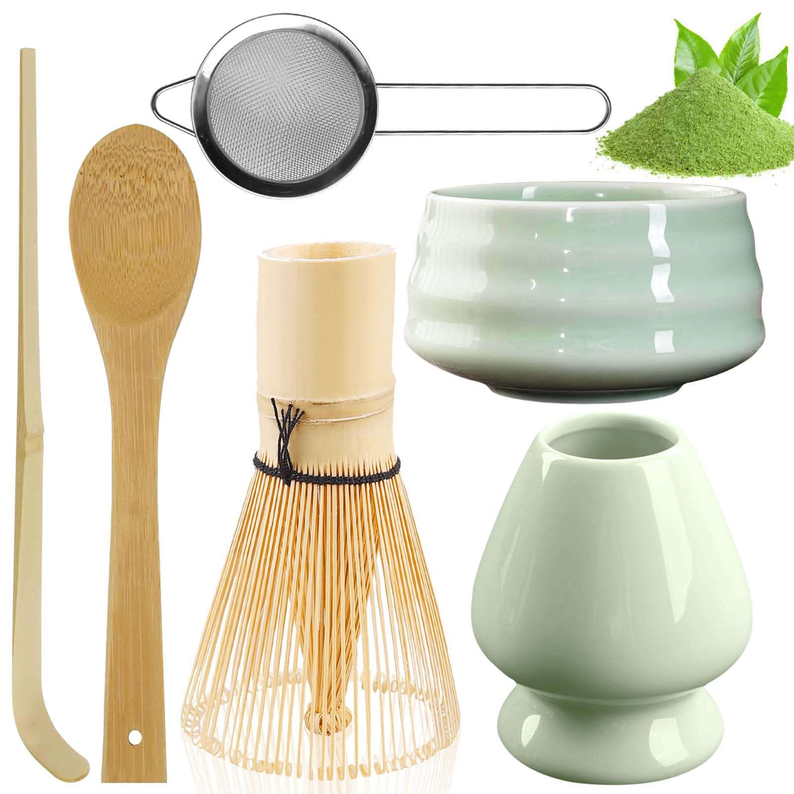 6 Stück Matcha Tee set: Matcha Schale aus Keramik, Matcha-Schneebesen mit 2 Matcha Löffel, Matcha Whisk,Matcha-Pulversieb, Bambus-Teebesen Matcha Tea Set matcha zubehör Matcha zubehör Geschenkset