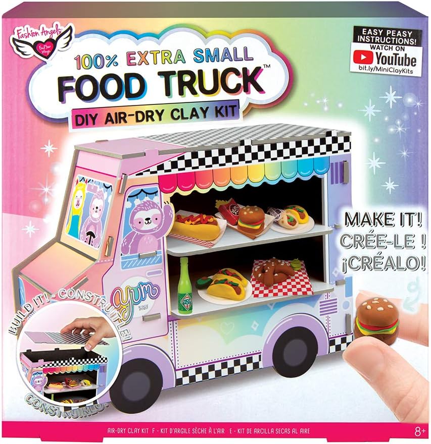 Fashion Angels 100% Extra Small Clay Food Truck Play Set,12527 Air Dry Mini Clay, Tiny Food Kit, Multi