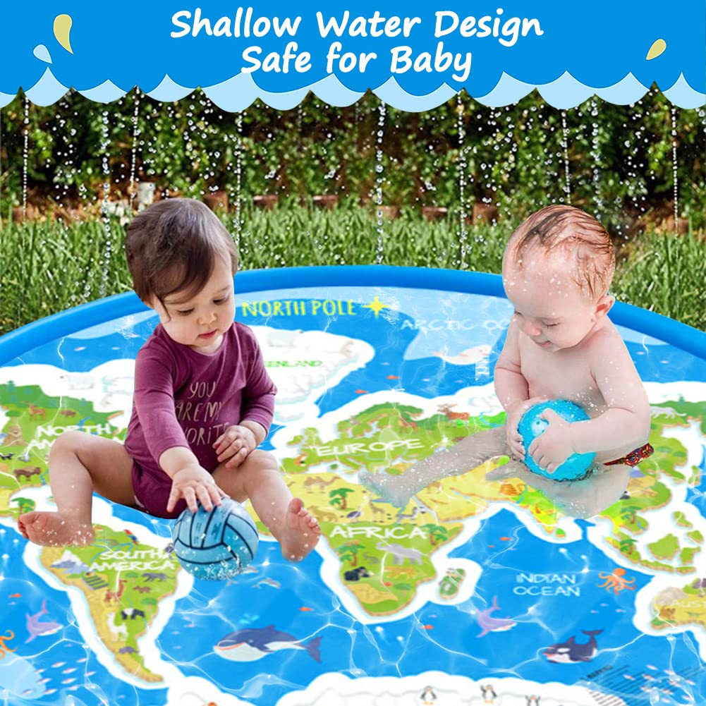 68" Sprinkler Splash Mat, Kids Pool, Outdoor Lawn Water Toys