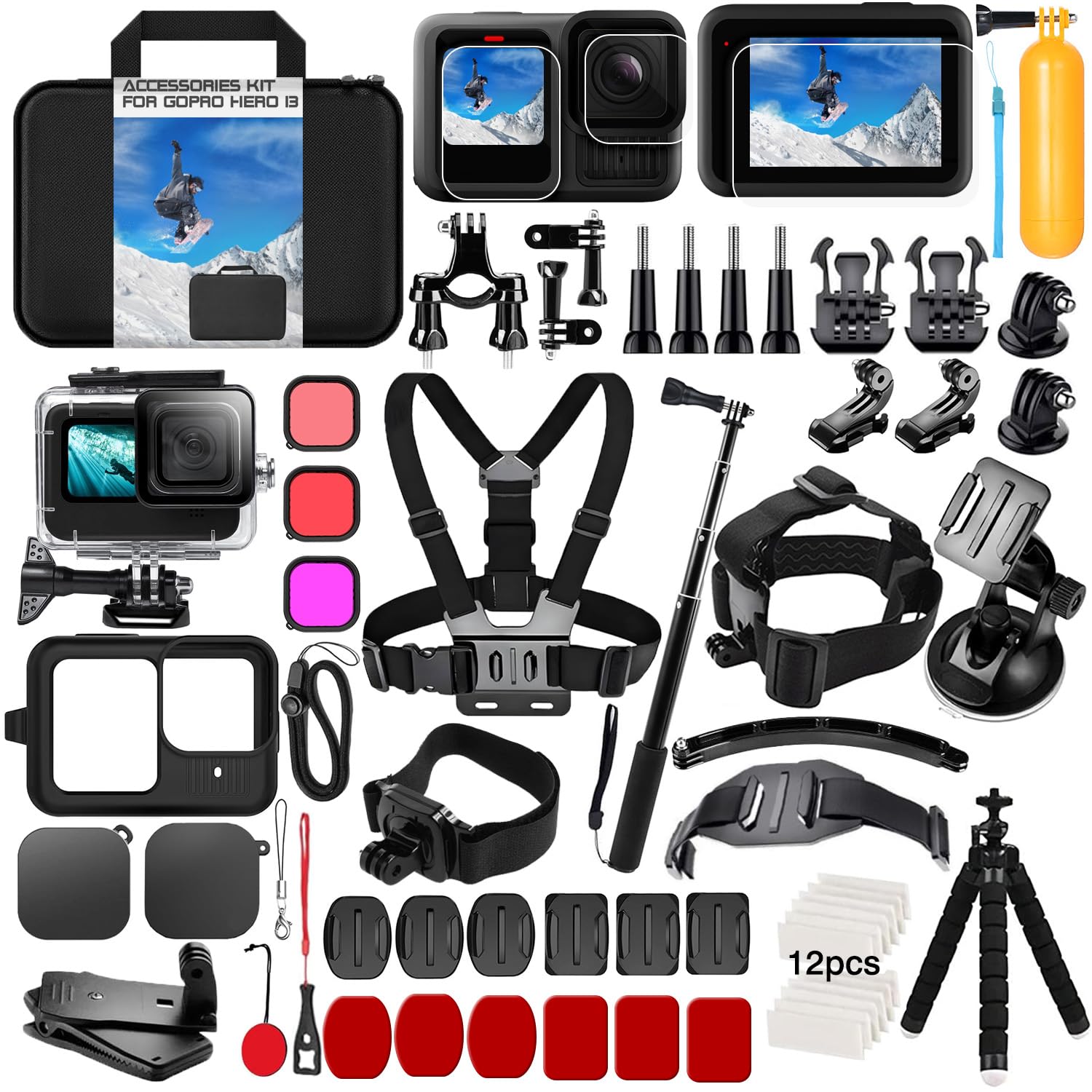 Accessories for GoPro Hero 13 Black, Waterproof Case, Lenses Protective Cover JKOISL 60 in 1 Bundle, Accessories Kit for GoPro Hero 13 Black