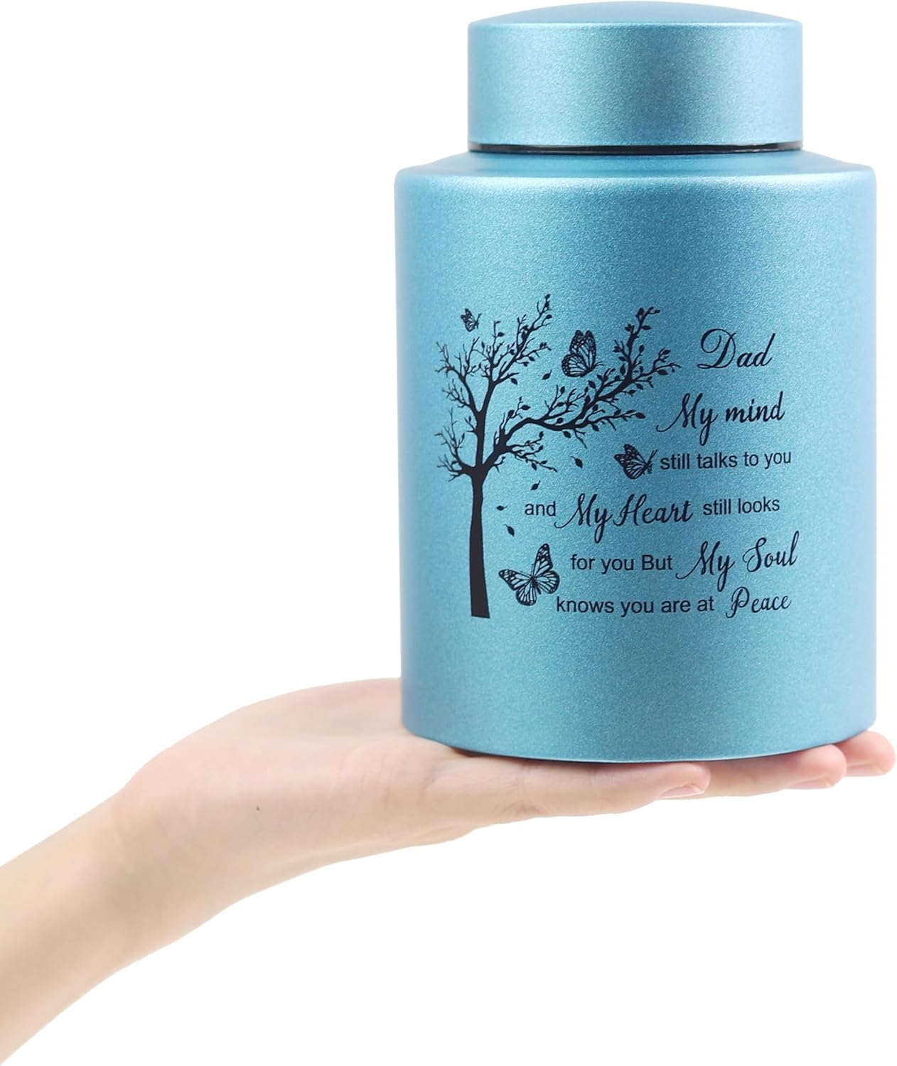 6 Inch Cremation Urn - Stainless Steel Memorial Urn for Human or Pet Ashes, Keepseek Urn Engraved with My Mind Still Talks to You-Dad