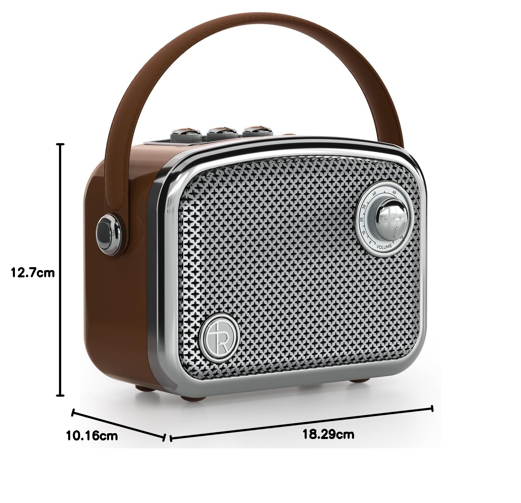 TOMPROAD Altoparlante Bluetooth portatile in stile vintage, marrone, design retrò con griglia in rete metallica, forma quadrata compatta (Marrone)