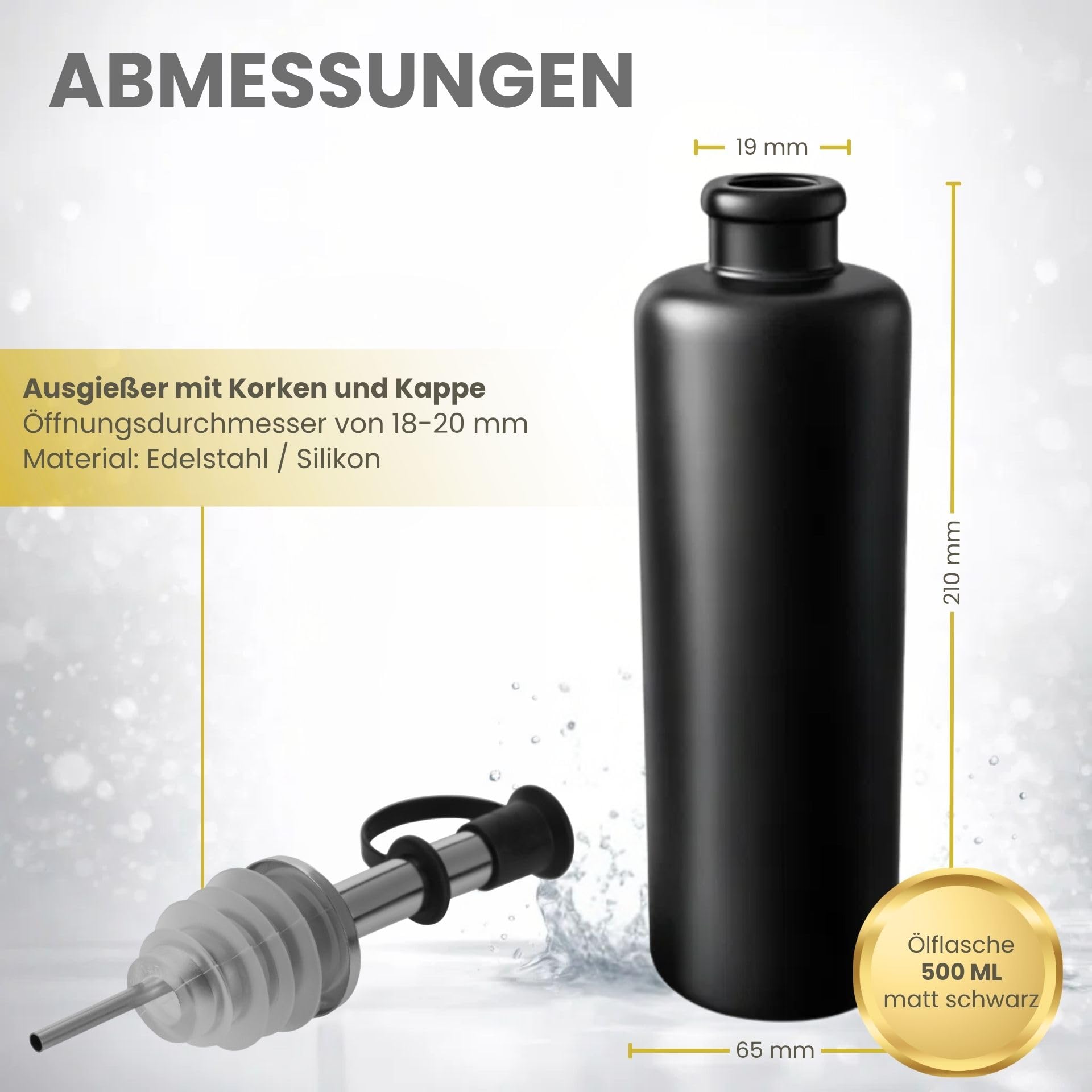 mikken Ölflasche 500 ml Keramik schwarz mit Ausgießer und Etikett Made in Germany