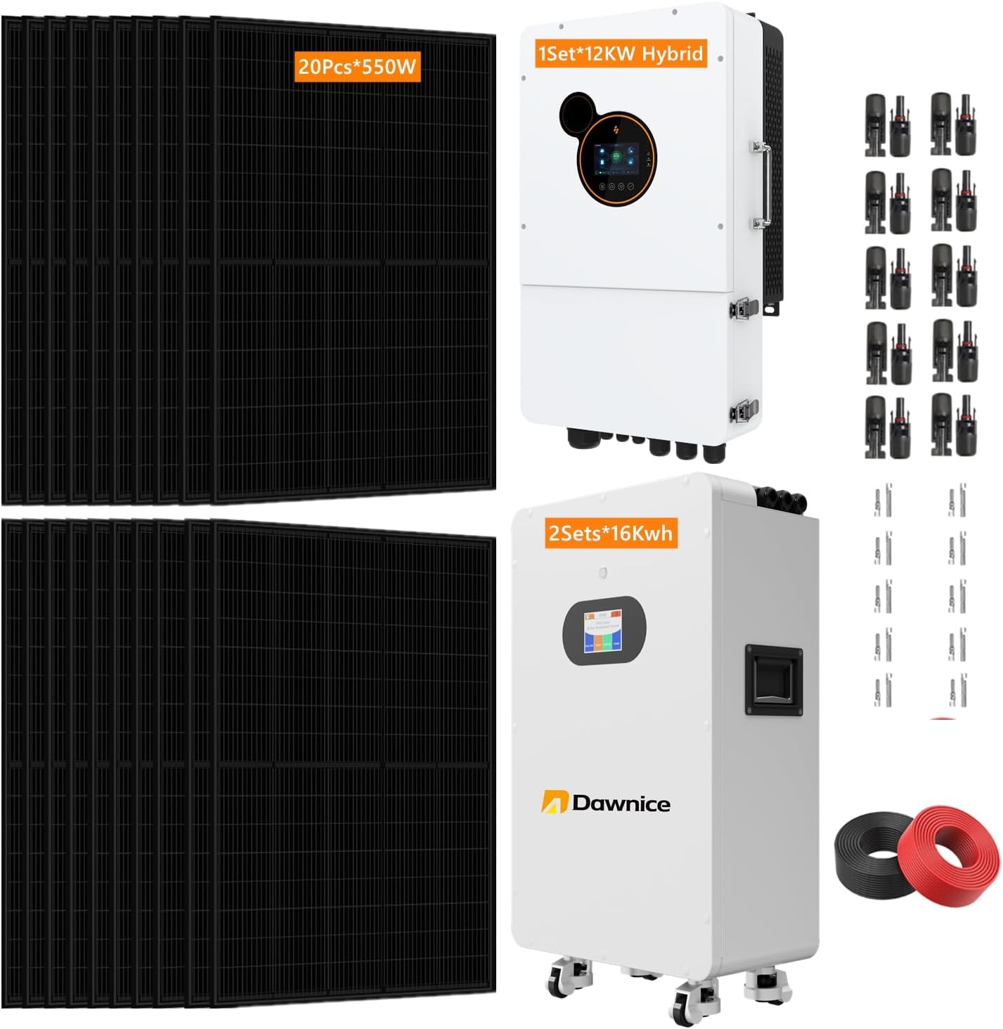 Dawnice 12KW Hybrid Solar Power System Complete Kit Components