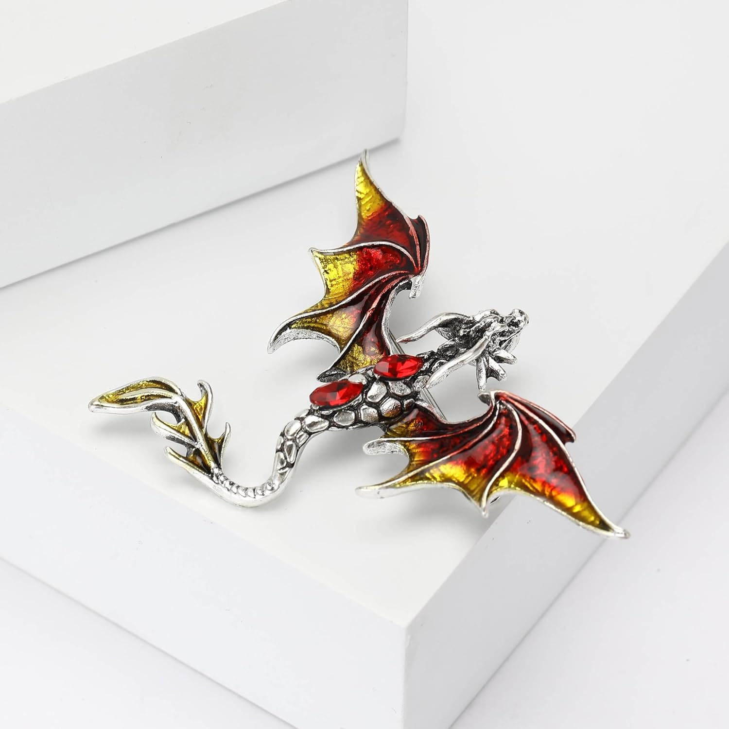 Vintage Punk Dragon Brooches for Women Enamel Dragon Brooch Domineering Flying Dragon Brooch Personality Clothing Hat Bag Accessories for Men and Women (Red) - Image 4