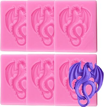 6 Pieces Flying Dragon Silicone Mold Cute Dragon Fondant Mold Animal Dragon Chocolate Mold Baking Mould Tool for Cake Decorating Polymer Clay