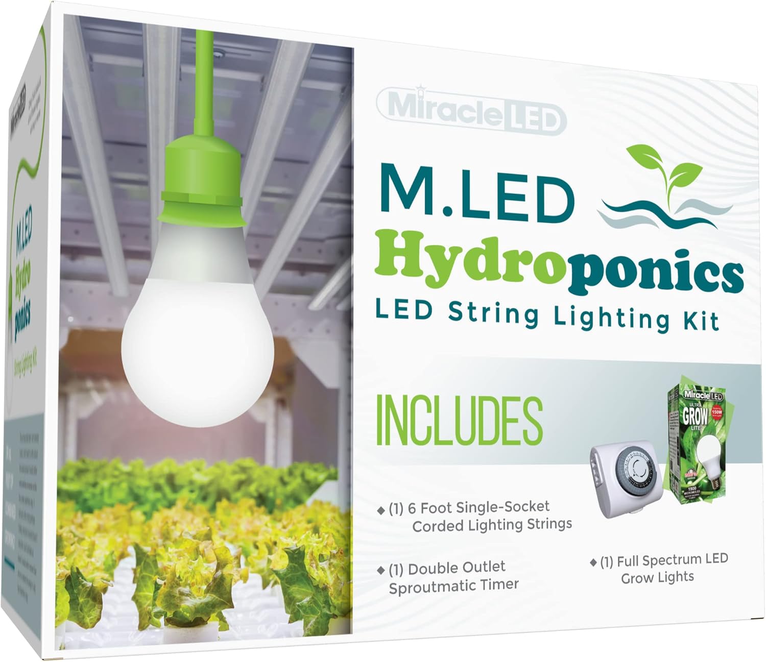 Miracle LED Hydroponics LED Indoor Grow Light Kit - Includes 1 Ultra Grow Full Spectrum 150W Replacement Grow Light Bulbs & 1 Single-Socket Corded Fixture with SproutMatic Timer