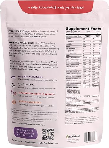 Miniatura 2 de Mighty Strawberry Milk - Proteína diaria todo en uno para niños en polvo y multivitamínico potenciado con 2 mil millones de probióticos y espinacas