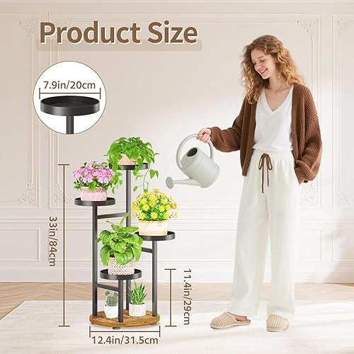 Miniatura 2 de LASZOLA Soporte de Metal Negro de 4 Niveles Alto para Plantas de Interior para Macetero Grande, Estante Vertical de Flores Grande de Hierro Forjado