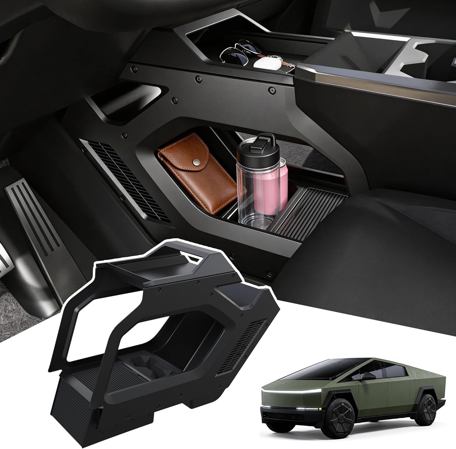 Center Console Organizer Compatible with Tesla Cybertruck 2023–2025,Double-Layer Storage Tray,Interior Console Storage Solution