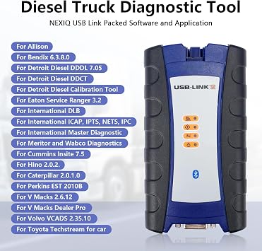Nexiq USB Link 2 125032,with Repair Information & Diagnostic Software,Applicable to Diesel Truck Diagnostic Problems,USB/Bluetooth Connection,Plastic Box Set BluetoothVersion