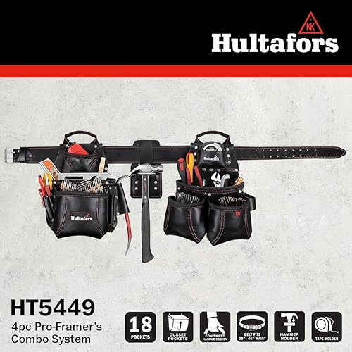 Miniatura 4 de Hultafors Work Gear HT5449 - Sistema combinado de cuero de alta calidad de 4 piezas, cinturón de herramientas, bolsillos frontales de doble