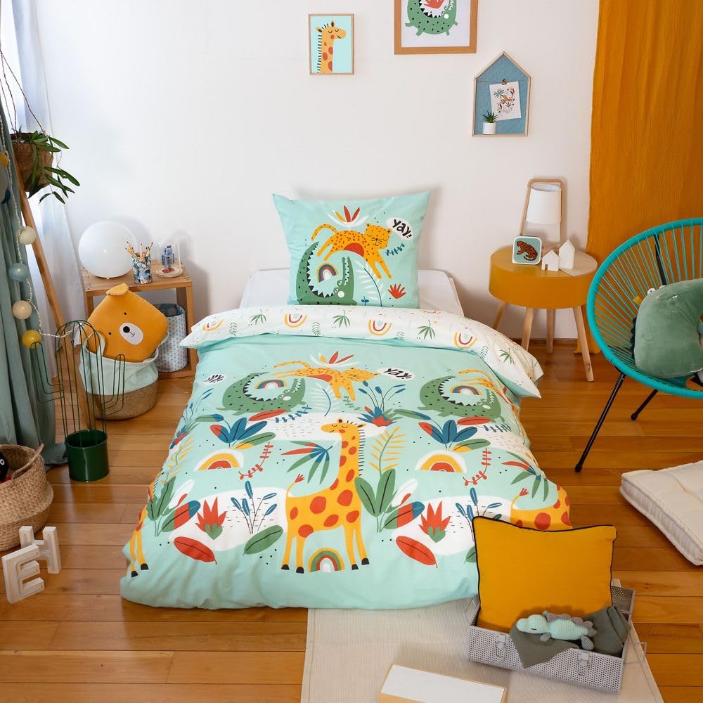 Parure de lit enfant coton 140x200 cm housse couette Poumba