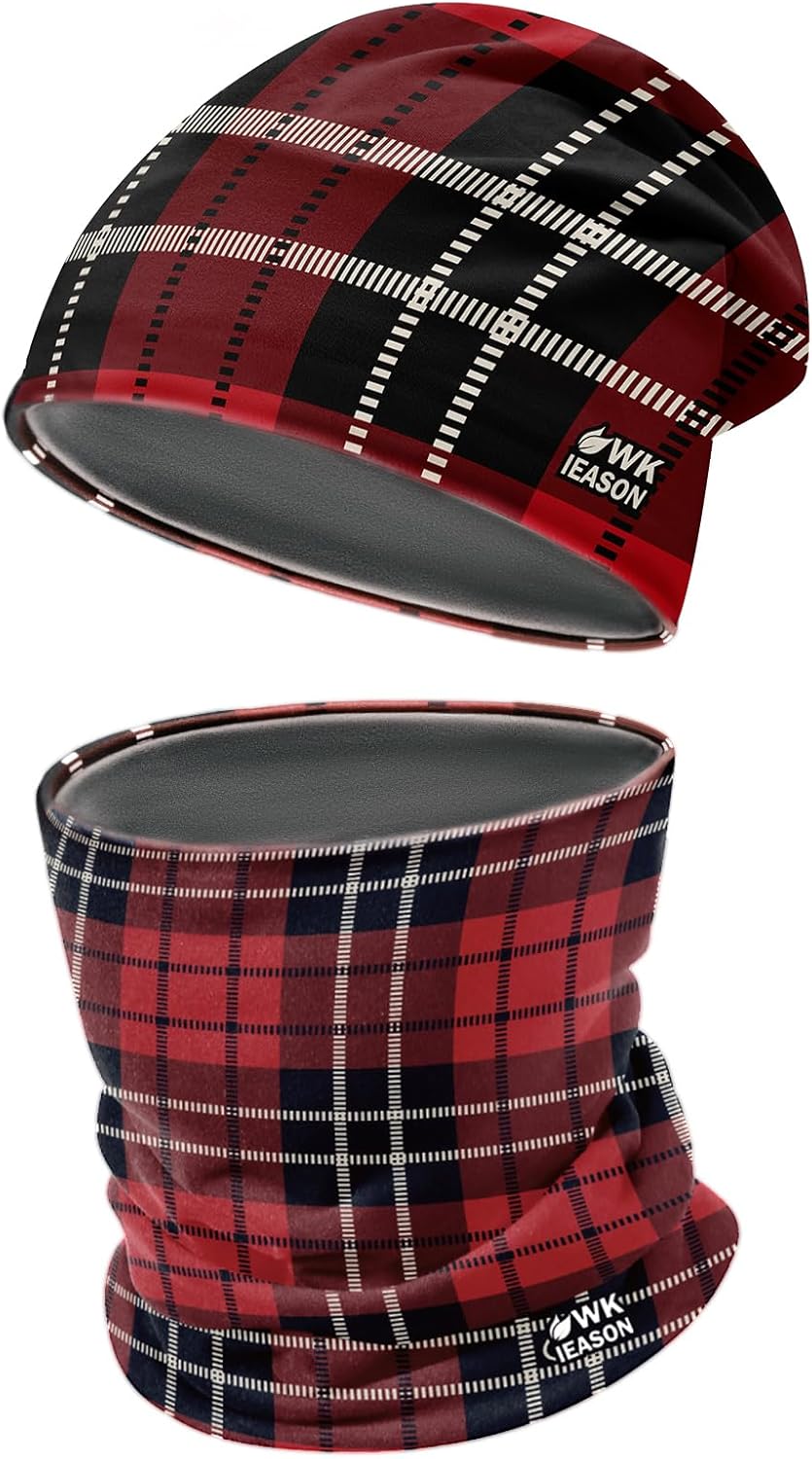 WK IEASON Winter Thermal Fleece Hat Scarf Set for Men Women Warm Windproof Cap Neck Warmer Fleece Beanie Scarf Set for Skiing