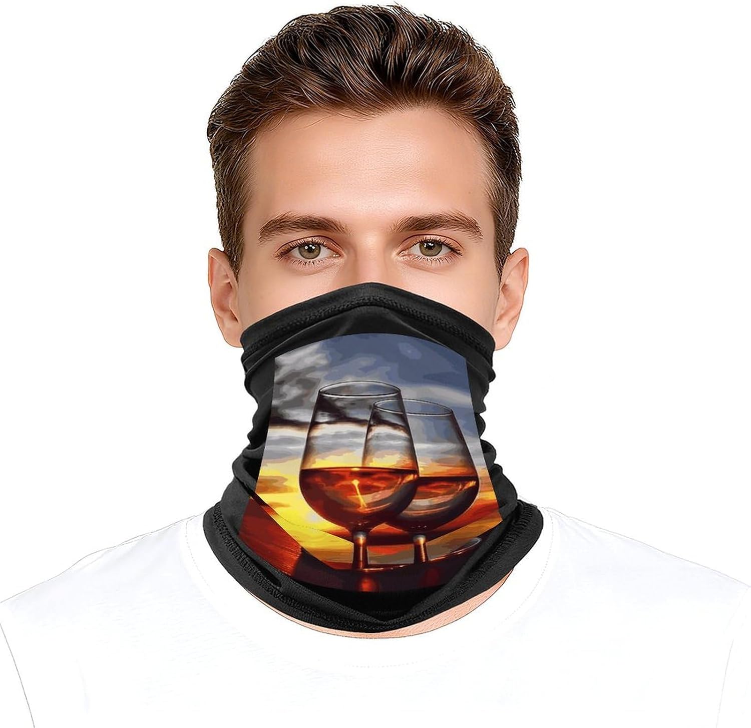 Sunset Wine Glass Neck Gaiter Face Mask UV Protection for Men Women, Breathable Quick Dry Face Cover Bandana Outdoor Sports Balaclava Wind-Proof for Hiking Skiing Motorcycle Cycling