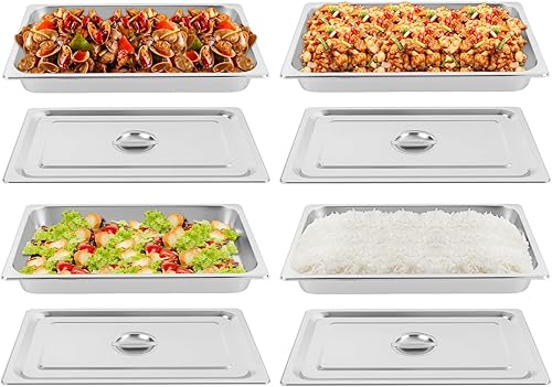 Miniatura 7 de Paquete de 4 sartenes para hotel de 2.5 pulgadas de profundidad con tapa de 21.26 pulgadas de largo x 12.6 pulgadas de ancho, sartenes de acero