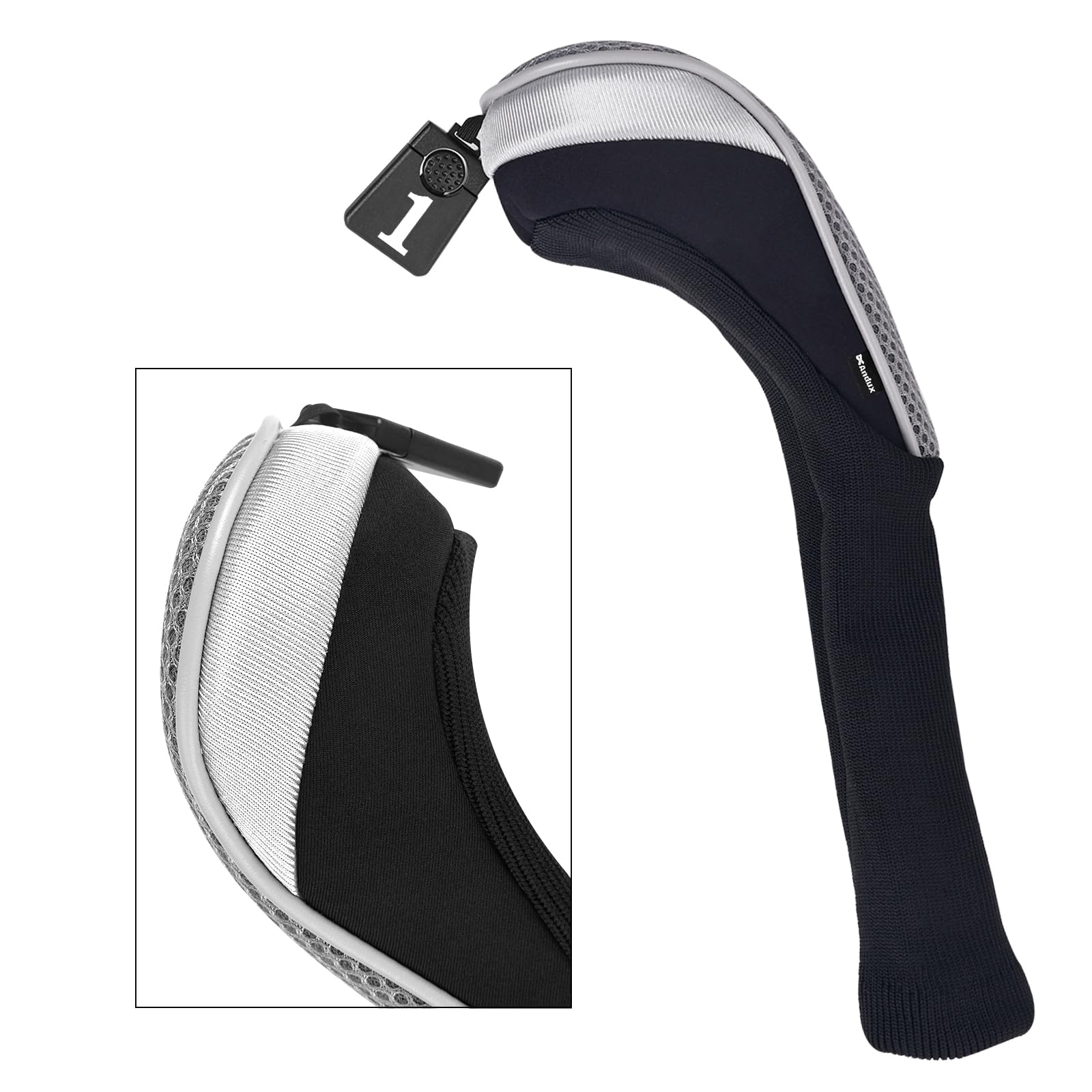 Andux Golf Schlägerkopfhüllen für Driver, 460 cc, Langer Hals grau