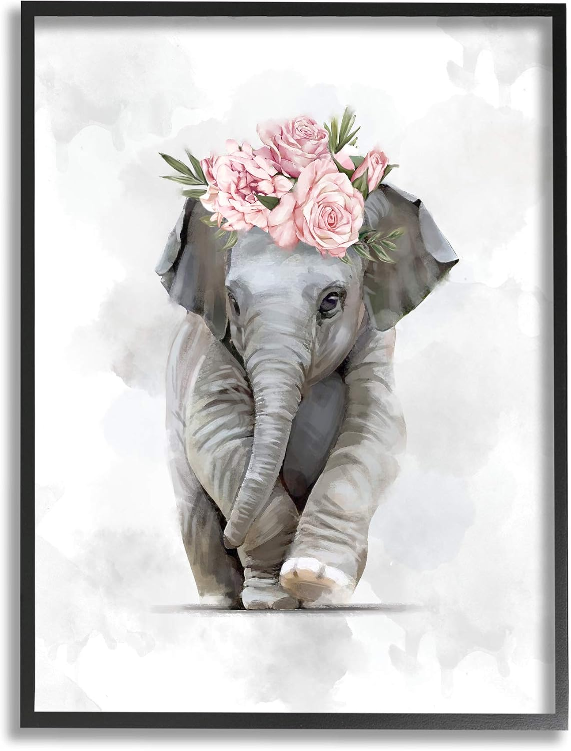 Stupell Industries Adorable Baby Elephant Eye-Catching Pink Flower Crown