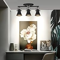 Vista 7 de KEESFU Kit de iluminación de pista de 3 luces, lámpara de techo semiempotrada negra con 3 cabezales de luz giratorios, iluminación de acento