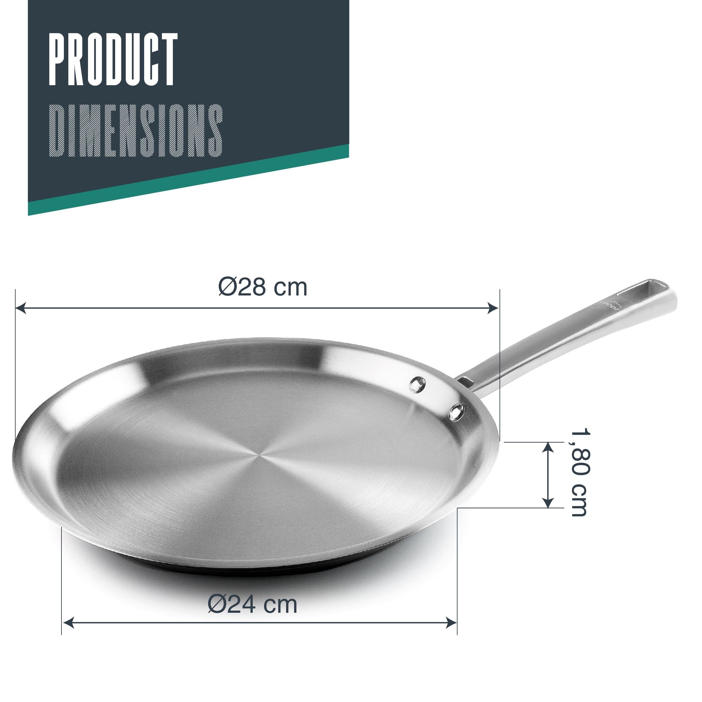 LACOR - 45829 - Crêpesmaschine für Feinschmecker, Edelstahl 18/10, PFOA-frei, ergonomischer Griff, Sandwich-Wärmediffusorboden, induktionsgeeignet und spülmaschinenfest, Ø28 cm