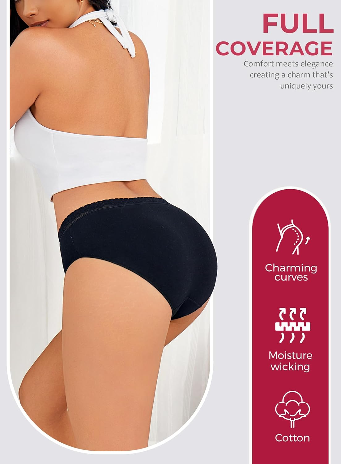 Cotton Underwear for Women 6 Pack Full Coverage Briefs Sexy Panties Lace Waistband Ladies Bikini Hipster - Image 6