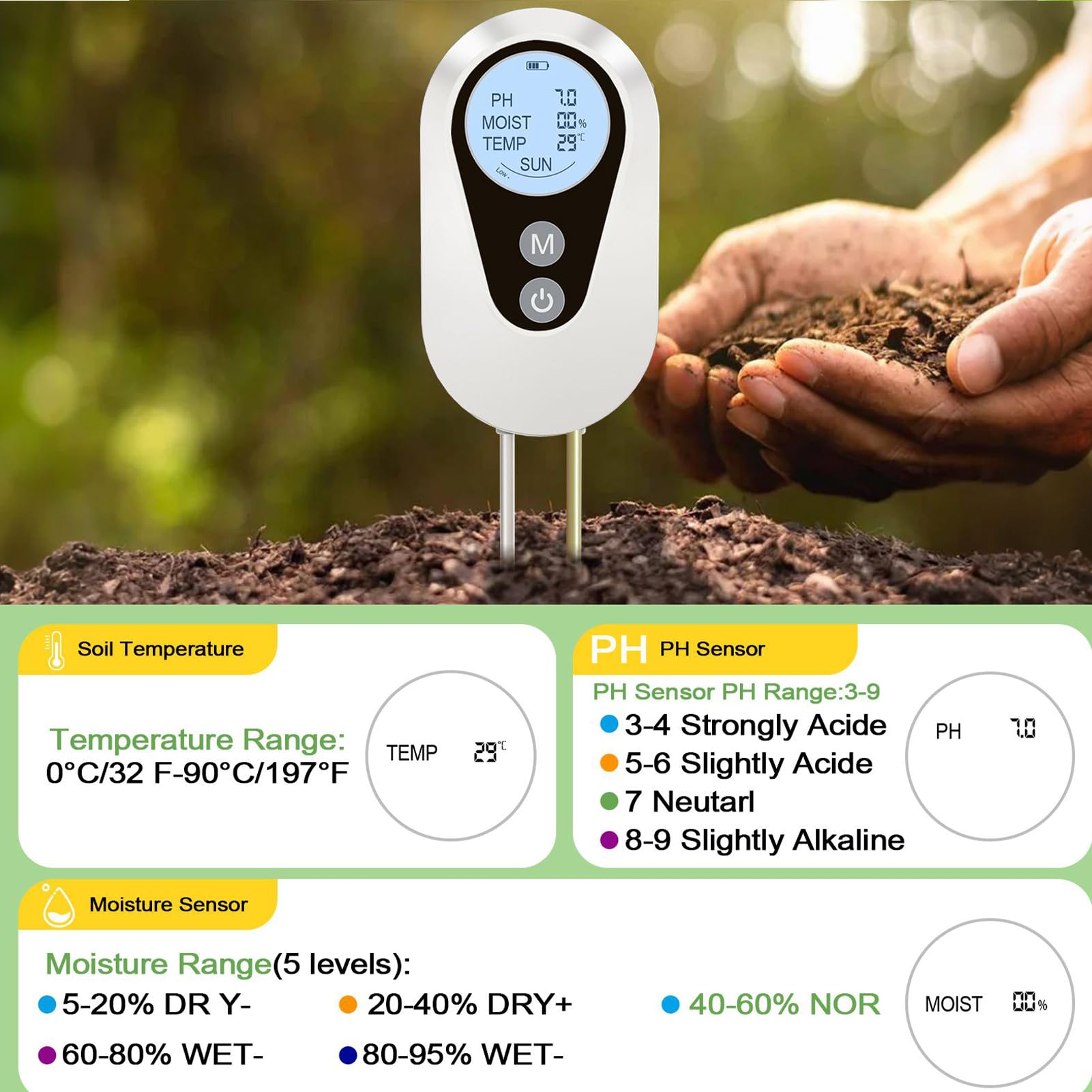 Testeur de Sol Outil De Jardinage 4-En-1 Pour Pelouse