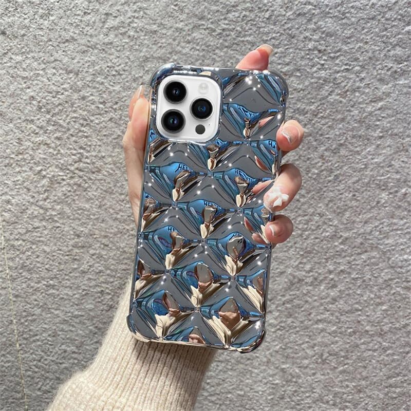 US LITE Luxurious 3D Geometric Pattern Shockproof Back Cover for iPhone 15 Pro Max | Glossy Soft TPU Case with Raised Edges for Camera & Screen Protection - Champagne Gold