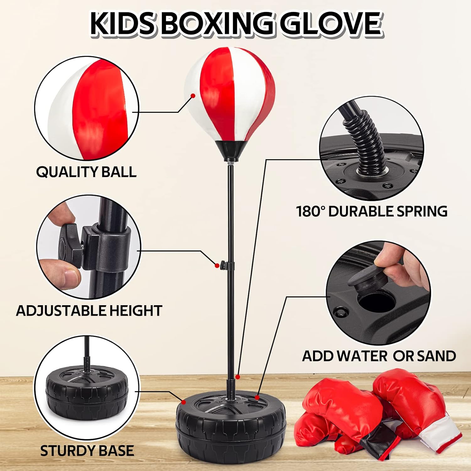 Springflower Big Punching Bag for Kids Included 2 Pack Boxing Gloves, Boxing Toys for Boys, Boxing Bag Sets with Height Adjustable Stand, Gift for Boys & Girls Age 5,6,7,8,9,10 Years Old : Sports & Outdoors