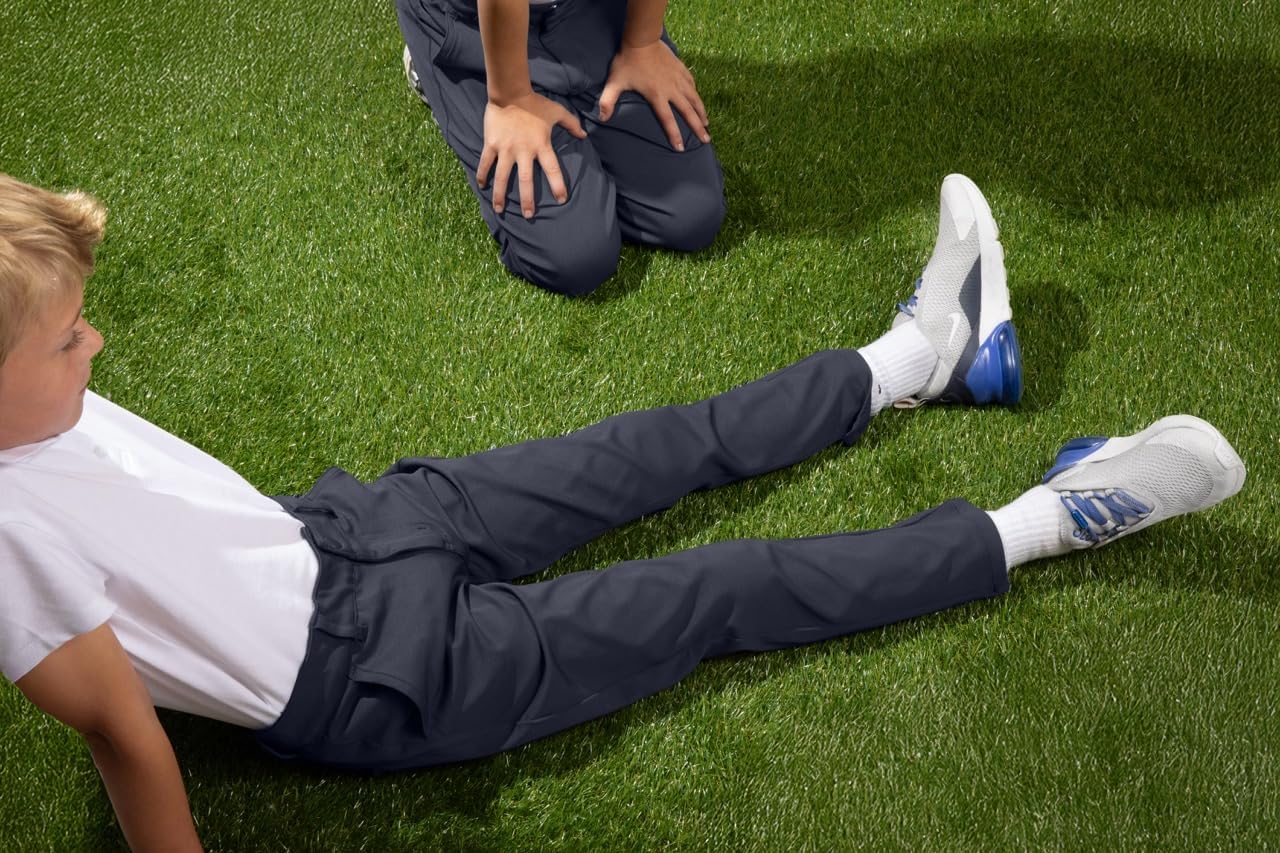 Just Us Flat Front Uniform Trousers for Boys or Girls, School Pants with Adjustable Waistband and Easy Care Fabric Navy