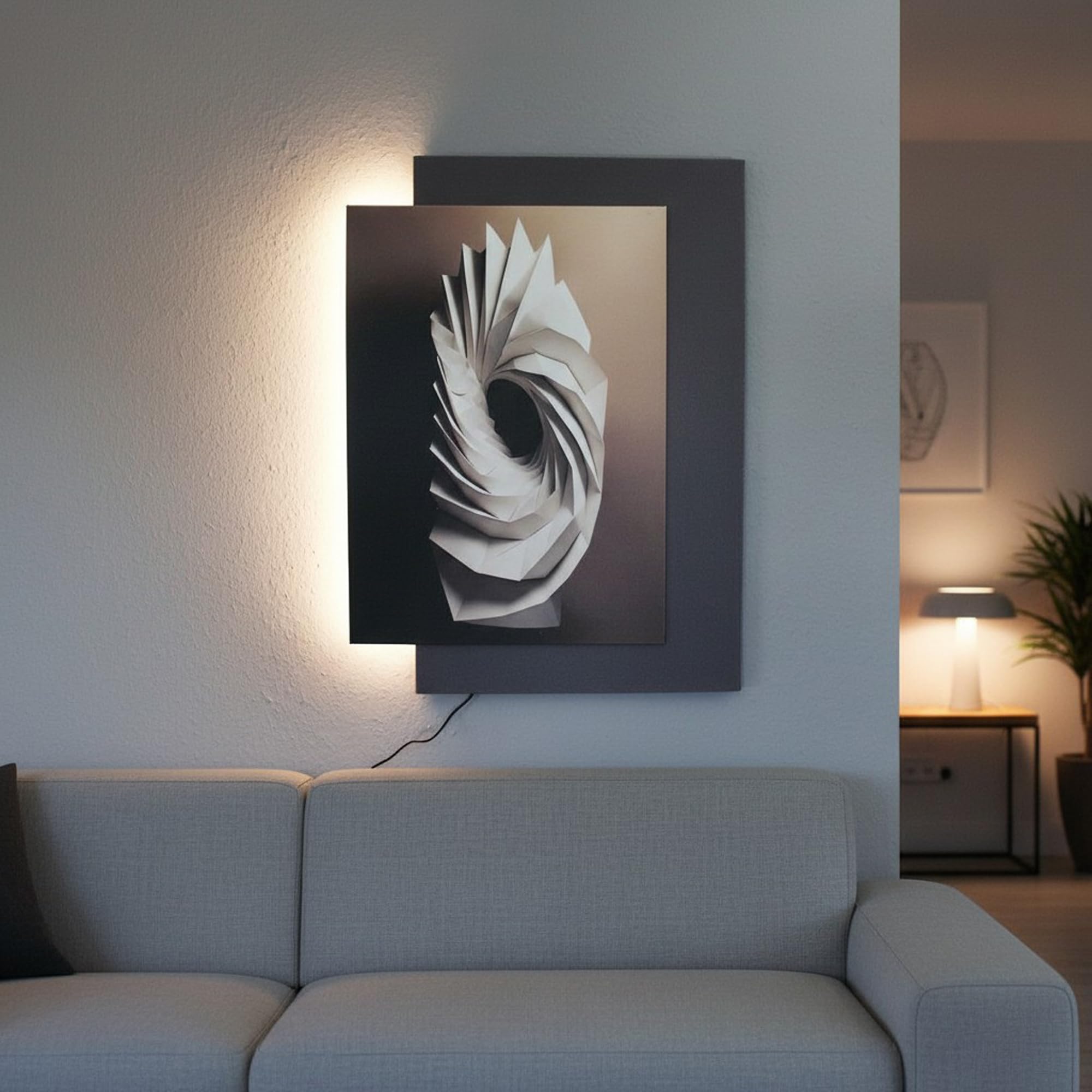 Arnusa LED Wandbild mit indirekter Beleuchtung, moderne Wanddekoration mit Licht, USB, Fernbedienung, 60×80 cm WD006 Wandskulptur