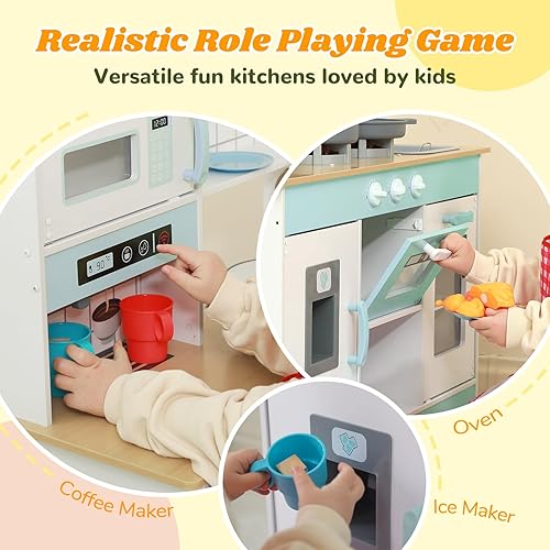 Miniatura 2 de ISBA Play Kitchen Wooden Toy Kitchen Playset Todder Kids Kitchen Chef Pretend Play Set for Toddlers with Cookware Accessories Boys Girls' Gift for