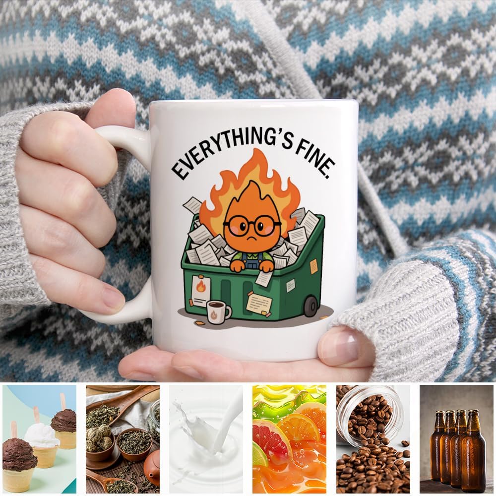 Everything's Fine Ceramic Coffee Mug for Women Men, Funny 11oz Dumpster Fire Mug for Nurse Doctor Manager HR, Humour Coworker Leader Boss Gifts, Sarcastic Office Gifts, Appreciation Present - Image 4