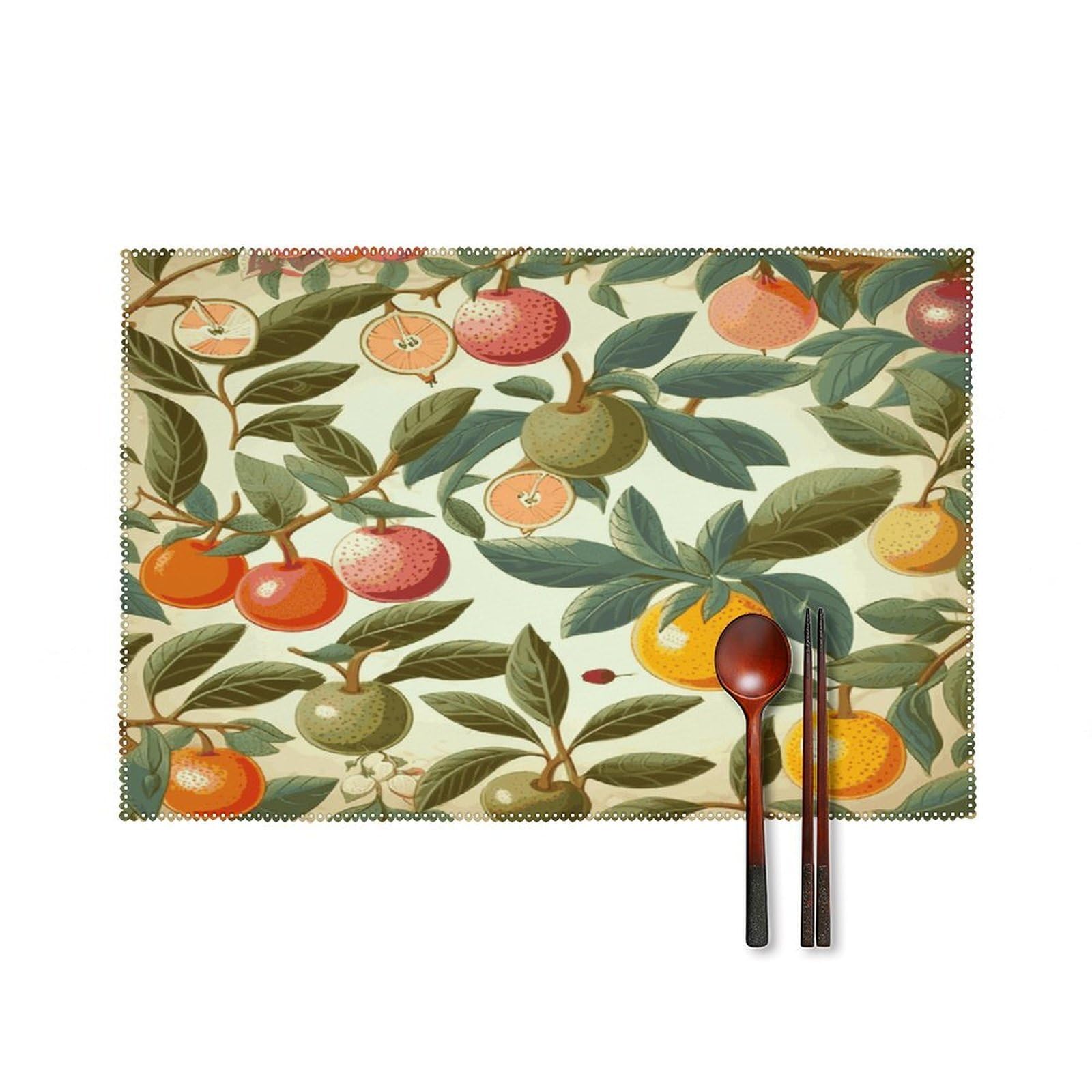 Plants and Fruits Placemats Set of 6 Heat-Resistant Washable Place Mats Wipeable Kitchen Placemat Easy to Clean for Indoor Outdoor Party Kitchen Decoration