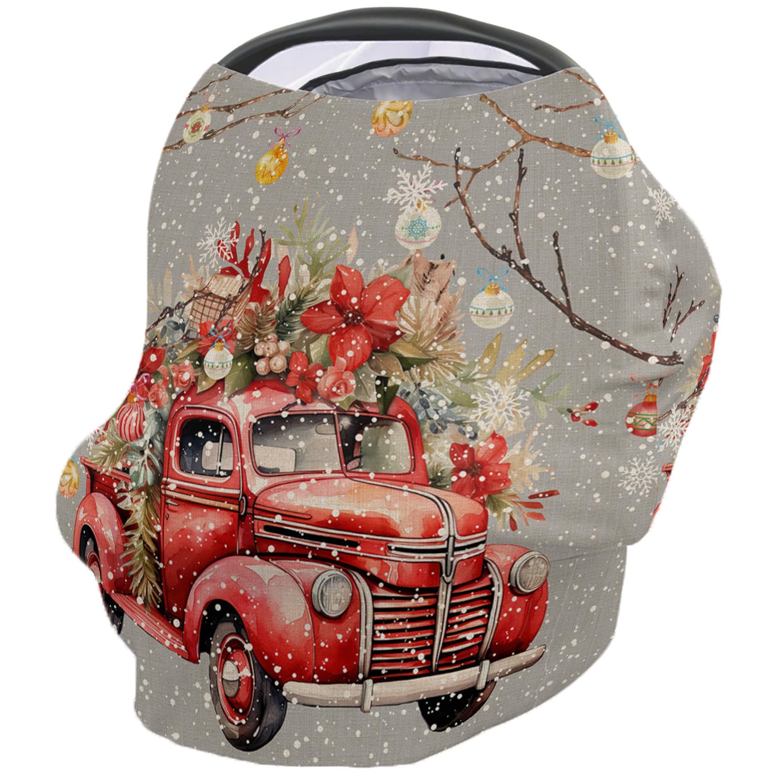 Nursing Cover for Breastfeeding Scarf, Merry Christmas Poinsettia Truck Grey Baby Car Covers Super Soft Multi Use for Canopy Shopping Cart Cover Blanket Stroller Cover