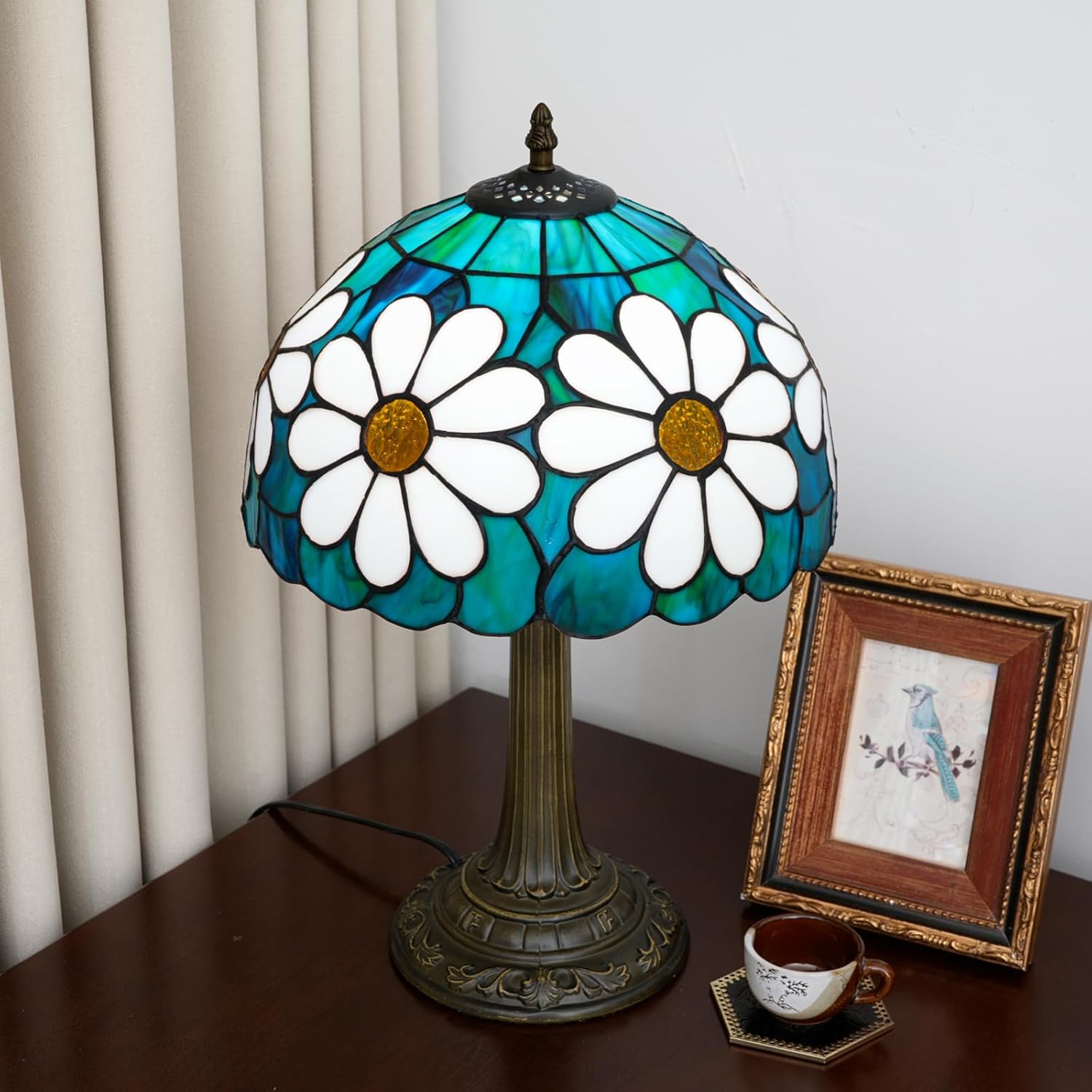 Tiffany Lamp Stained Glass Table Lamp 12X12X18 Inches Chrysanthemum Style Living Room Bedroom Dorm Kitchen Home Decor Festival Birthday Gift