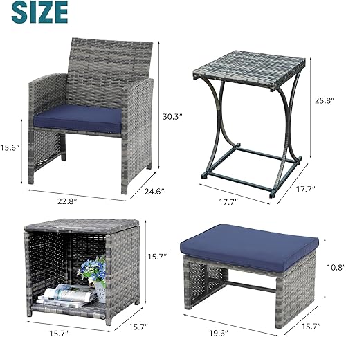 Miniatura 7 de OC Orange-Casual Juego de muebles de patio de 6 piezas con otomana, juego de silla y mesa de mimbre gris para exteriores, muebles de balcón para