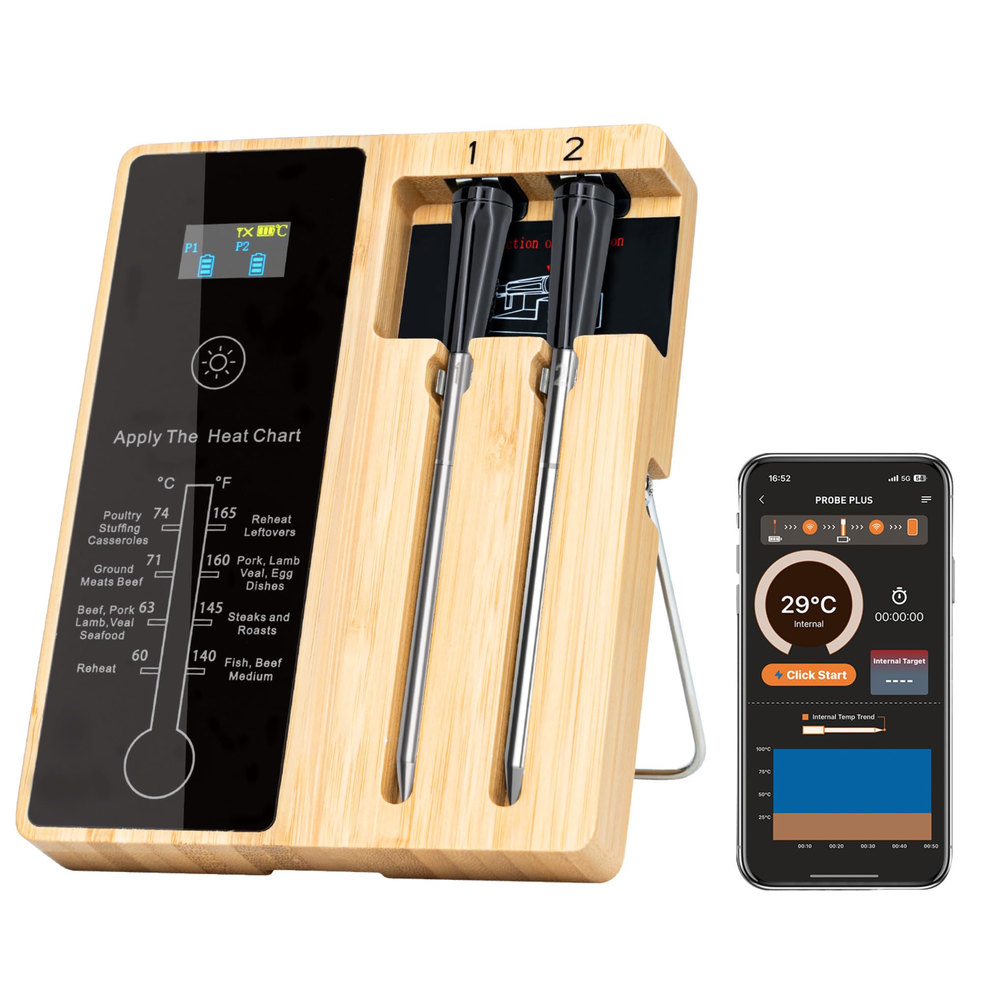 Mcbazel Wireless Smart Bluetooth Meat Thermometer,400FT Wireless Digital Meater Thermometer with LED Screen, IPX7 Waterproof Food Cooking Probe for Steak Meat for BBQ Grill Smoker Oven Kitchen-2 PCS