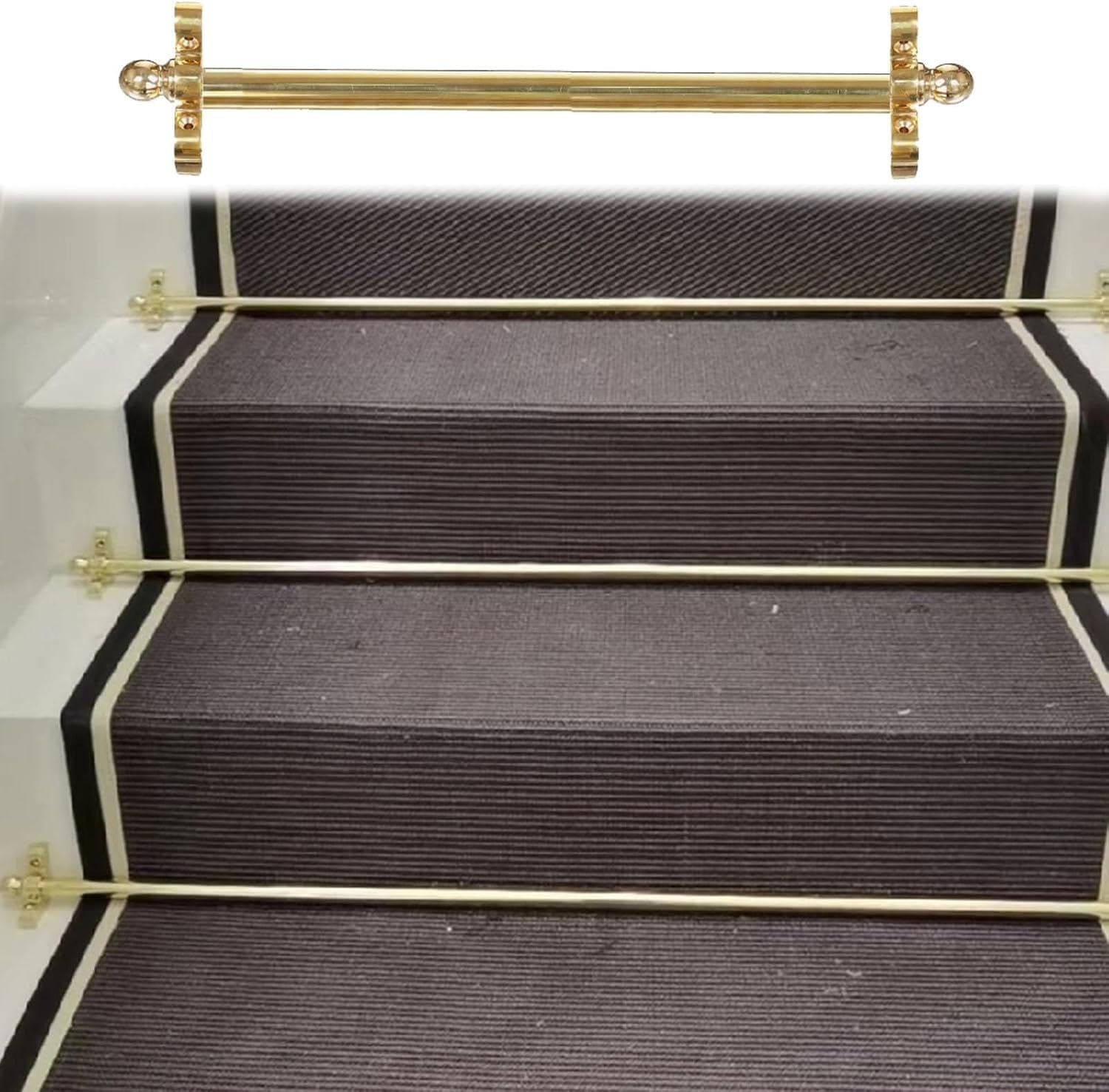 CGCSYZ Stair Carpet, Rod Gold Brass Carpet Rod, Tubular Bracket For Stair Pad Carpet, Easy To Install (1pc 60cm/24in/2ft)