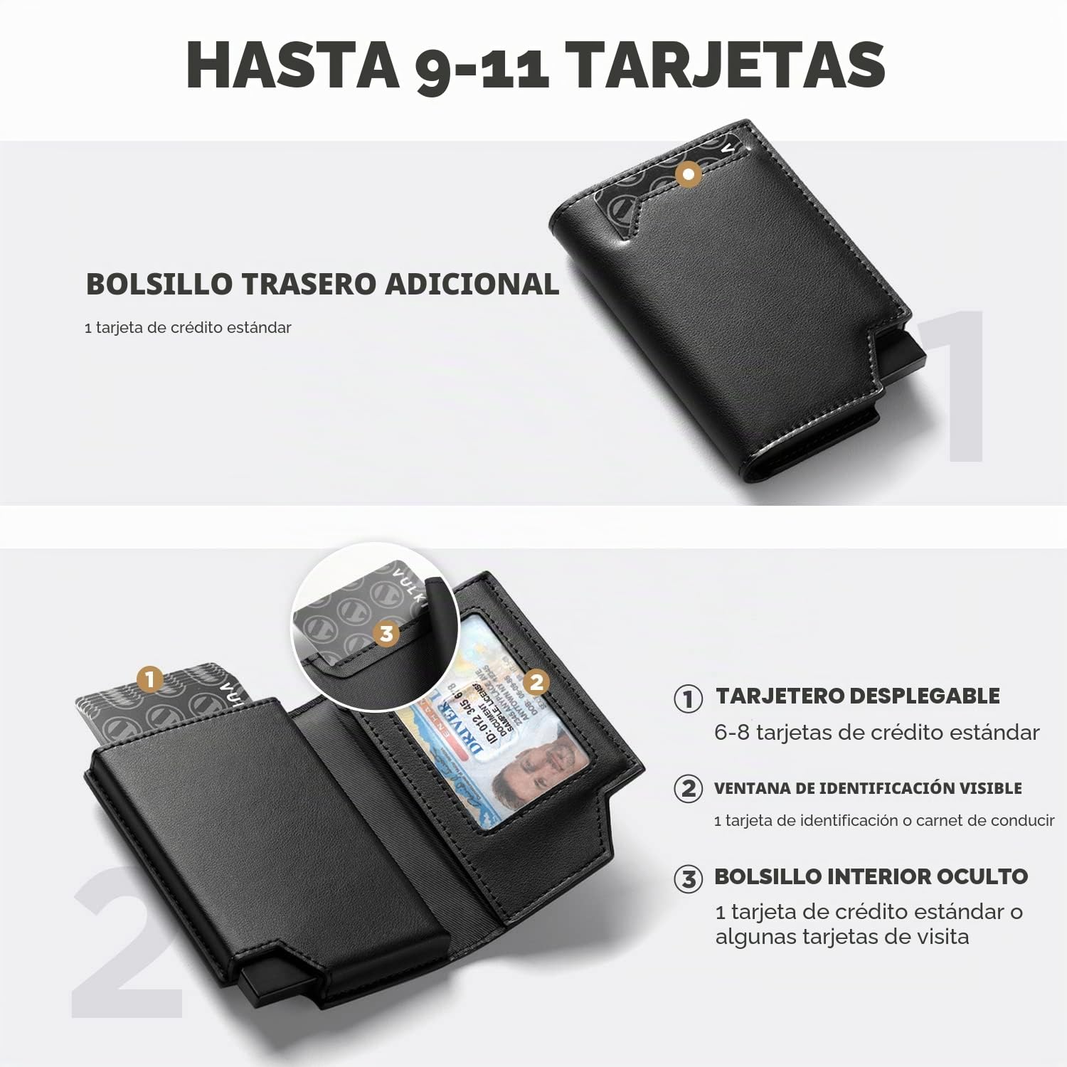 VULKIT Tarjetero Bloqueo RFID Tarjetero Emergente de Cuero para Hombres y Mujeres con Compartimento para Billetes y Cierre Magnético