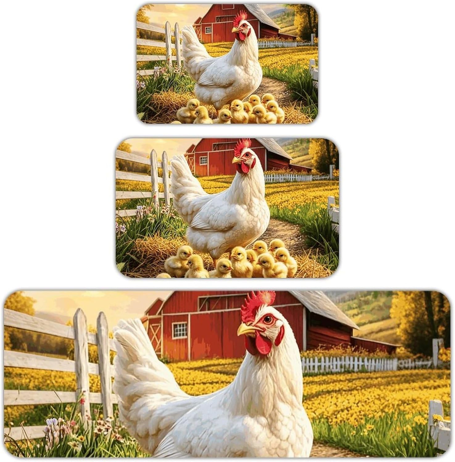 Farm Hens and Chicks Kitchen Mats for Floor 3 Pcs Kitchen Rugs
