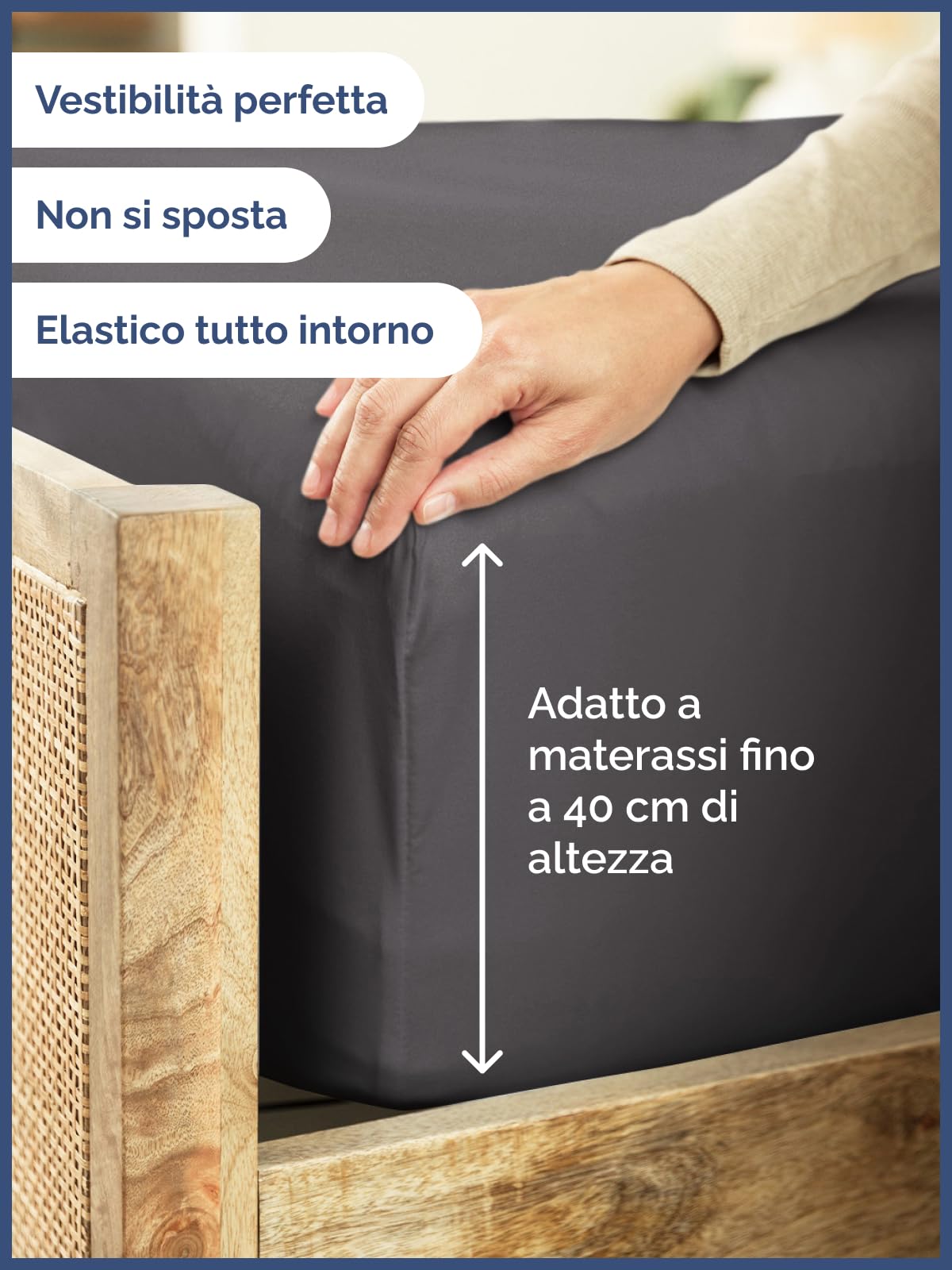 Lenzuolo con angoli 140x200cm - 100% cotone per materassi fino a 40 cm di altezza - Cotone premium 400 fili - Adatto anche per letti a molle - Confezione singola - Certificato OEKO-TEX - Grigio scuro