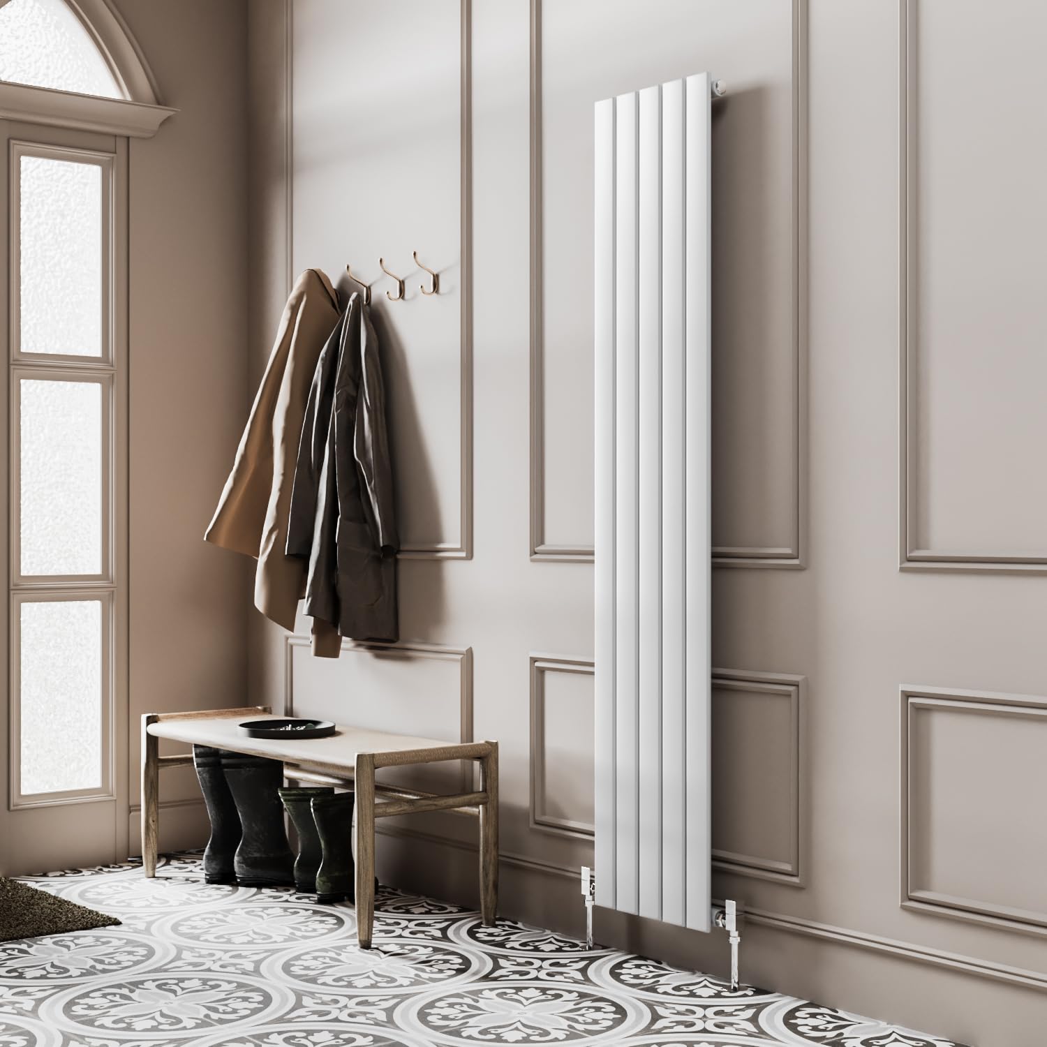 Go Bathrooms Pinta 1600 x 340mm Vertical Radiator Flat Panel Single Column Tall Upright Radiator White Wall Mounted Central Heating Includes Mounting Brackets — image 1