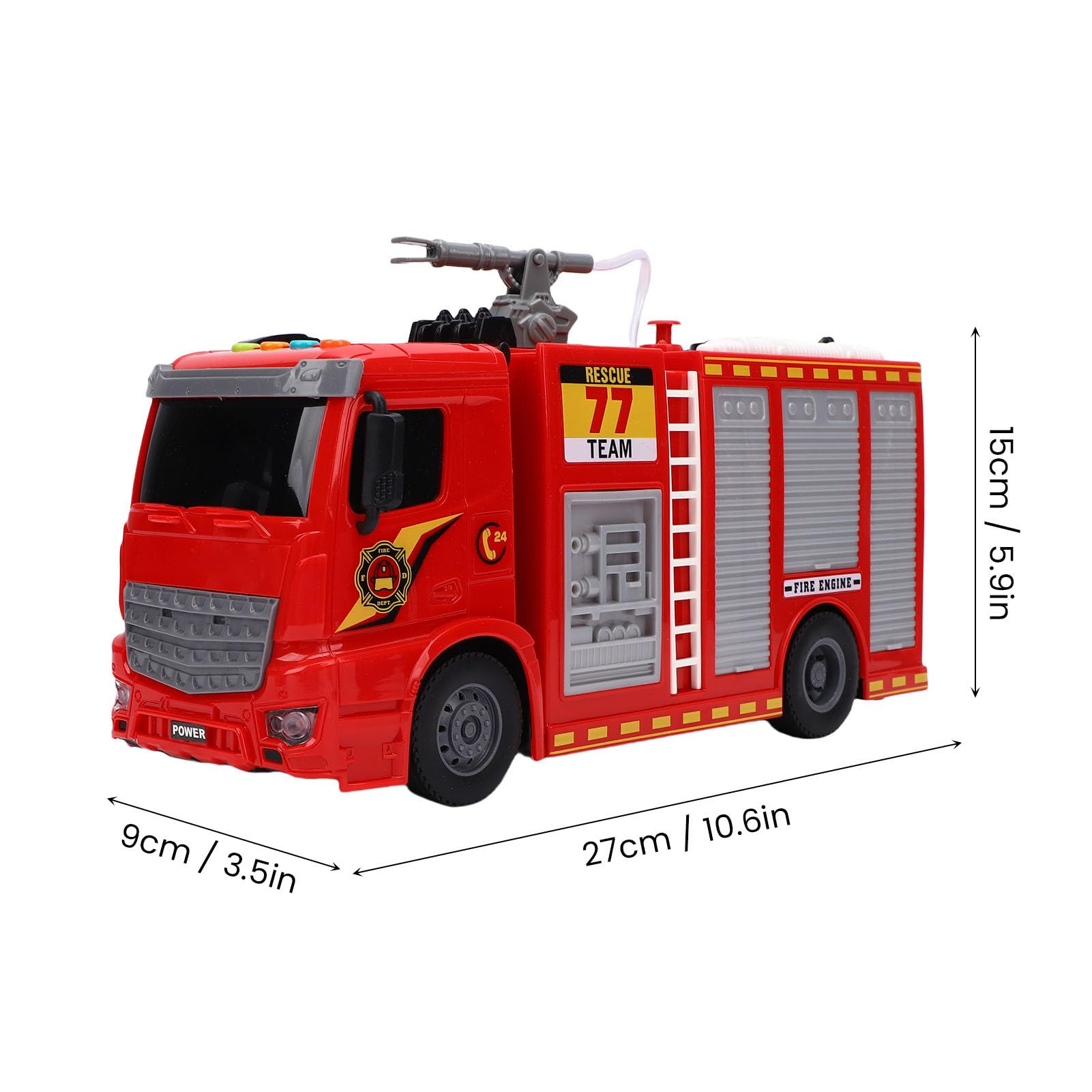 Giocattolo Illuminato del Camion dei Pompieri con Spruzzi D'acqua Interattivi Funzionalità Divertenti per Bambini Dai 3 Ai 6 Anni Plastica 27 X 9 X 15 Cm