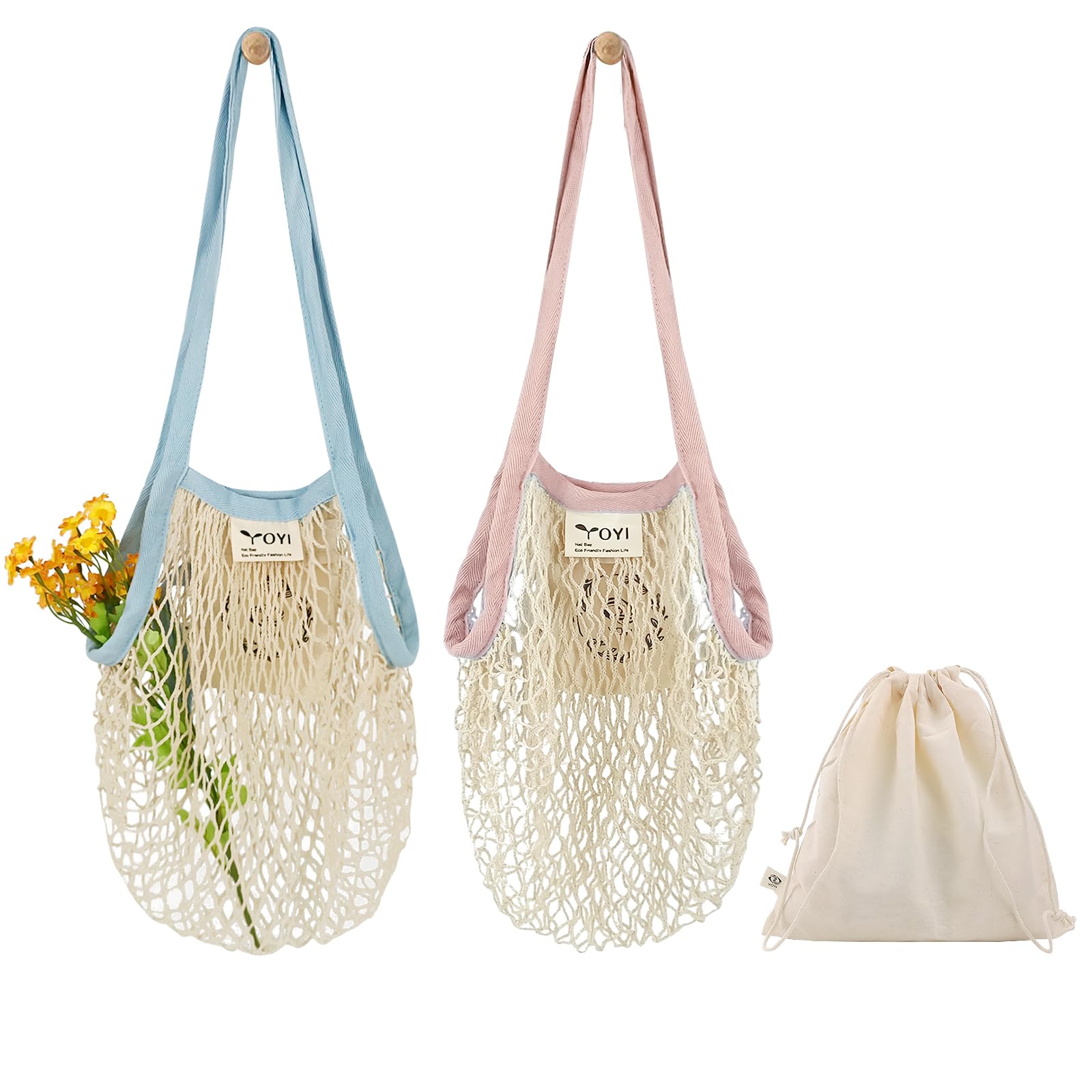 YOYI YOYIYOYI YOYI Reusable Mesh Shopping Bag, 2 Cotton Produce Bags and 1 Cotton Muslin Organiser for Shopping, Vegetables, Fruits, Women's Foldable Picnic Pool Fitness Travel Sundries Bag