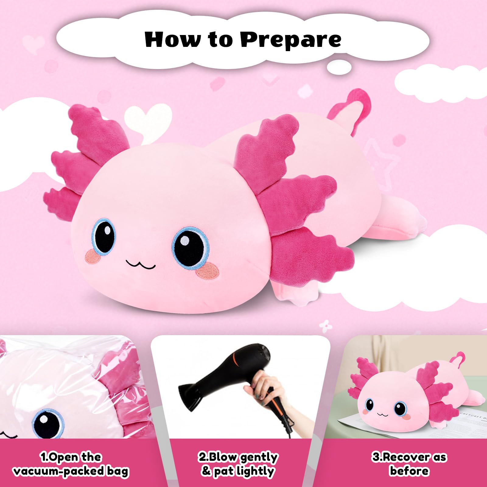 SQEQE Maskotka Axolotl, Kawaii pluszowa zabawka o wadze, miękka pluszowa zabawka jako prezent dla dzieci i dorosłych, 60 cm