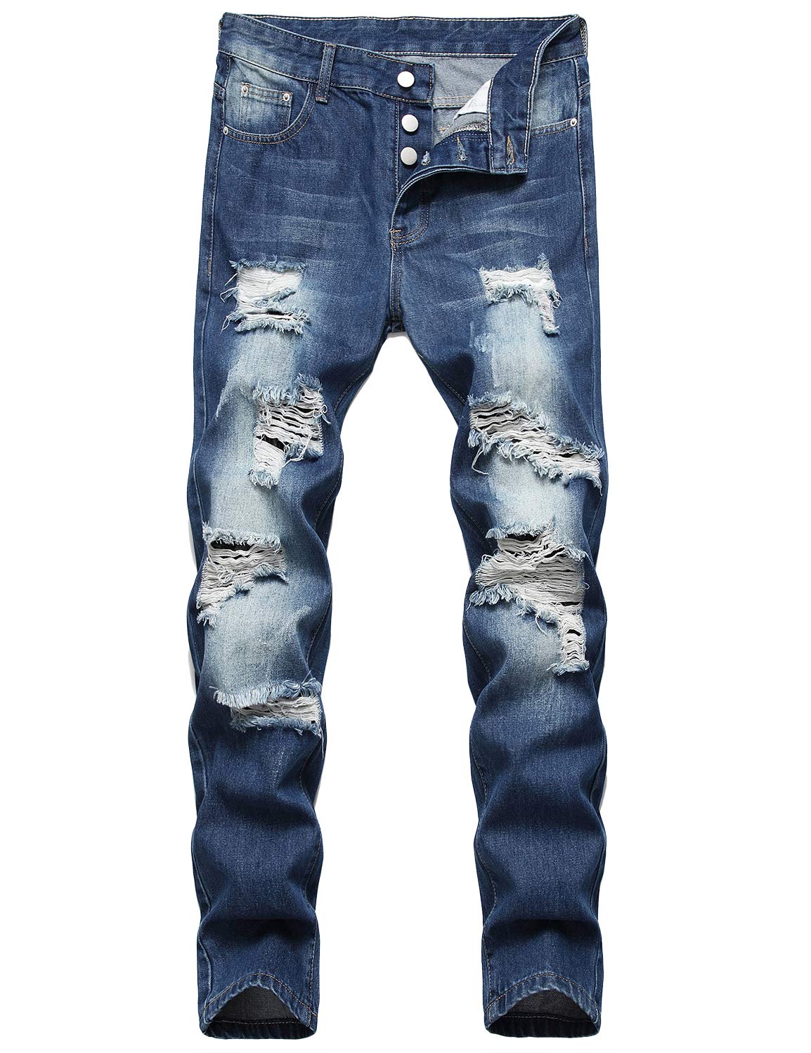 Baylvn Men's Casual Ripped Skinny Distressed Slim Fit Holes Biker Jeans - Blue - 34